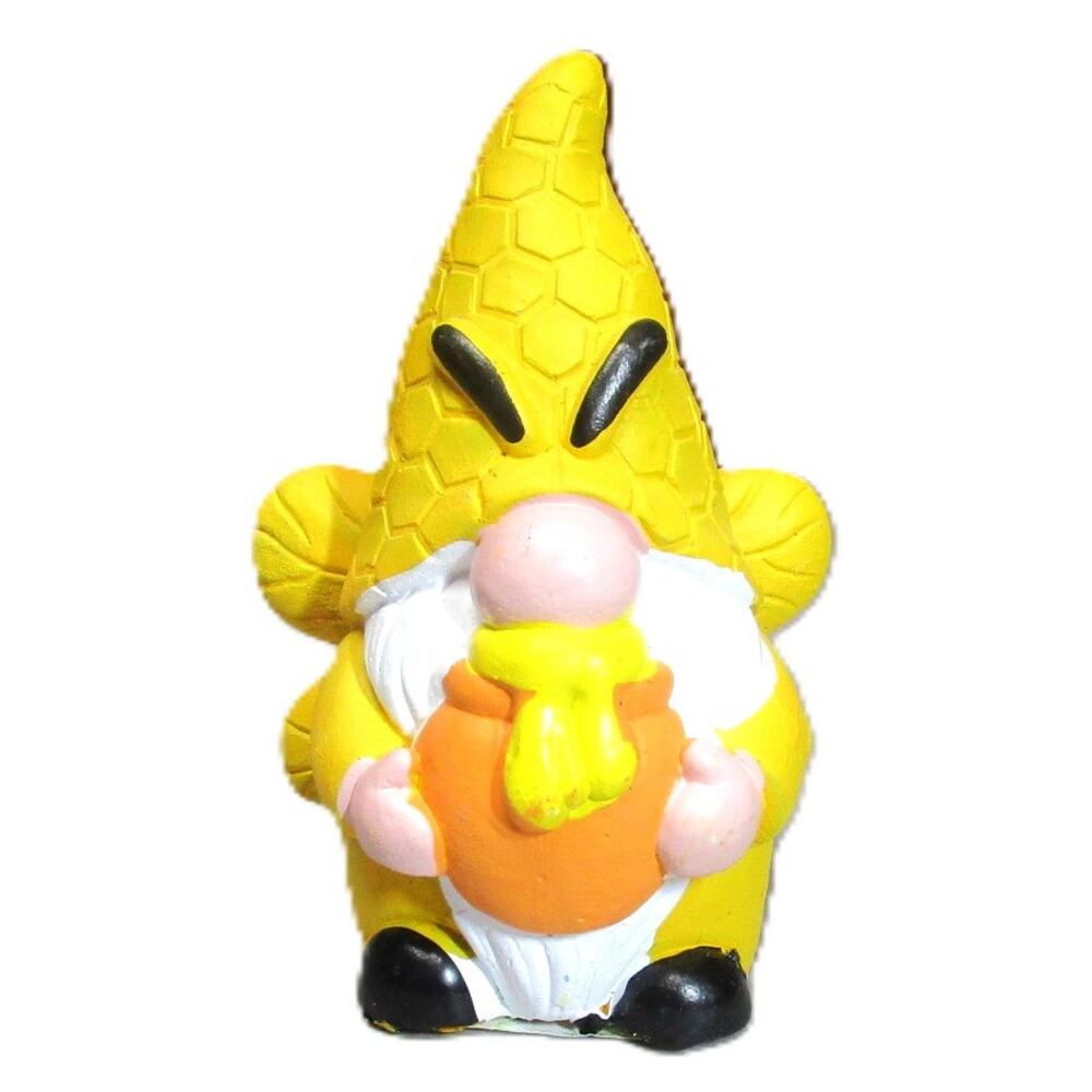 Cement Gnome Figurine Bee Themed with Yellow Honeycomb Hat Fairy Garden Decor